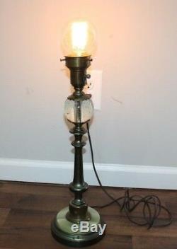 Vintage Rembrandt Electric Art Nouveau Green Jade Marble Brass Table Lamp Light