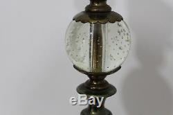 Vintage Rembrandt Electric Art Nouveau Green Jade Marble Brass Table Lamp Light