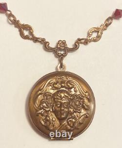 Vintage SADIE GREEN Art Nouveau Lady Picture Locket Necklace 24