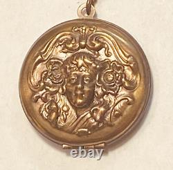 Vintage SADIE GREEN Art Nouveau Lady Picture Locket Necklace 24