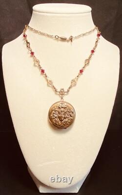 Vintage SADIE GREEN Art Nouveau Lady Picture Locket Necklace 24