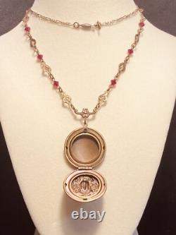 Vintage SADIE GREEN Art Nouveau Lady Picture Locket Necklace 24