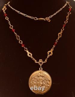 Vintage SADIE GREEN Art Nouveau Lady Picture Locket Necklace 24