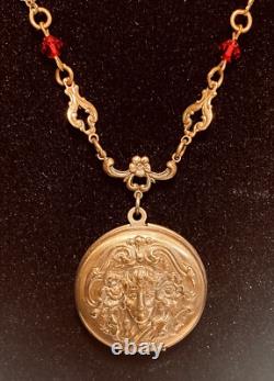 Vintage SADIE GREEN Art Nouveau Lady Picture Locket Necklace 24