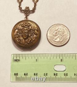 Vintage SADIE GREEN Art Nouveau Lady Picture Locket Necklace 24