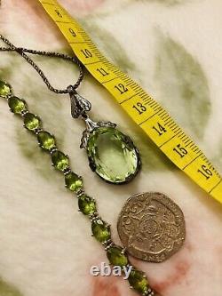 Vintage Silver 925 Peridot QVC Tennis Bracelet & Large Art Nouveau Pendant