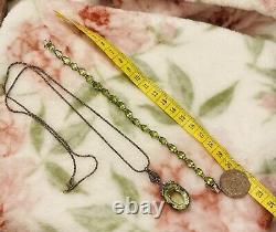 Vintage Silver 925 Peridot QVC Tennis Bracelet & Large Art Nouveau Pendant