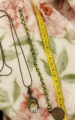 Vintage Silver 925 Peridot QVC Tennis Bracelet & Large Art Nouveau Pendant
