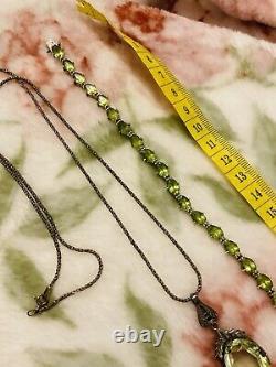 Vintage Silver 925 Peridot QVC Tennis Bracelet & Large Art Nouveau Pendant