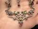 Vintage Silver Art Nouveau Style Gem Set Necklace, Amethyst, Peridot, Garnets