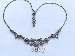 Vintage Silver Art Nouveau Style Gem Set Necklace, Amethyst, Peridot, Garnets