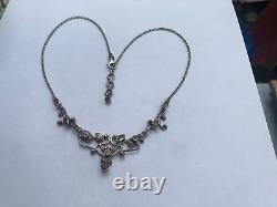 Vintage Silver Art Nouveau Style Gem Set Necklace, Amethyst, Peridot, Garnets
