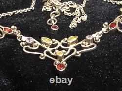 Vintage Silver Art Nouveau Style Gem Set Necklace, Amethyst, Peridot, Garnets