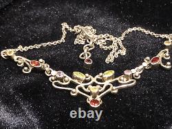 Vintage Silver Art Nouveau Style Gem Set Necklace, Amethyst, Peridot, Garnets