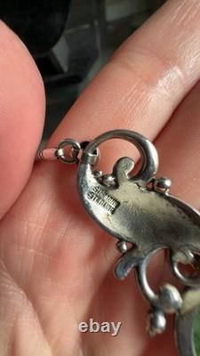 Vintage Simmons Art Nouveau Sterling Silver And Natural Green Stone Necklace