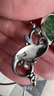 Vintage Simmons Art Nouveau Sterling Silver And Natural Green Stone Necklace