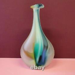 Vintage Sommerso Art nouveau Frosted Cased Glass MCM Bulb Vase Green Blue 8