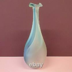 Vintage Sommerso Art nouveau Frosted Cased Glass MCM Bulb Vase Green Blue 8