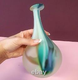 Vintage Sommerso Art nouveau Frosted Cased Glass MCM Bulb Vase Green Blue 8