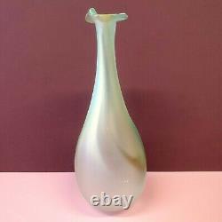 Vintage Sommerso Art nouveau Frosted Cased Glass MCM Bulb Vase Green Blue 8