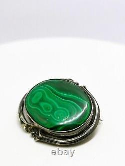 Vintage Sterling Silver 925 Hallmarked 1915 Art Nouveau Malachite Brooch
