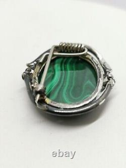 Vintage Sterling Silver 925 Hallmarked 1915 Art Nouveau Malachite Brooch