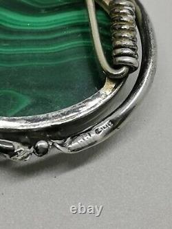 Vintage Sterling Silver 925 Hallmarked 1915 Art Nouveau Malachite Brooch