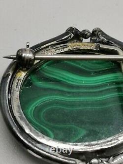 Vintage Sterling Silver 925 Hallmarked 1915 Art Nouveau Malachite Brooch