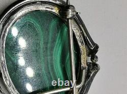 Vintage Sterling Silver 925 Hallmarked 1915 Art Nouveau Malachite Brooch