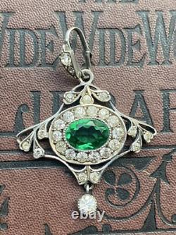 Vintage Sterling Silver Art nouveau Green paste pendant