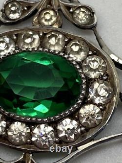 Vintage Sterling Silver Art nouveau Green paste pendant