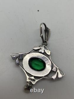 Vintage Sterling Silver Art nouveau Green paste pendant