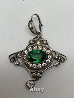 Vintage Sterling Silver Art nouveau Green paste pendant