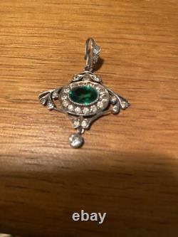 Vintage Sterling Silver Art nouveau Green paste pendant