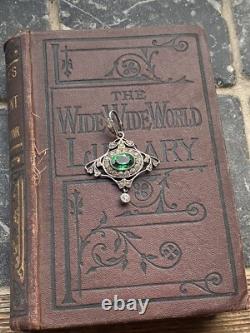 Vintage Sterling Silver Art nouveau Green paste pendant