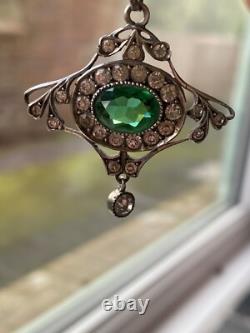 Vintage Sterling Silver Art nouveau Green paste pendant