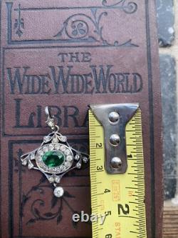 Vintage Sterling Silver Art nouveau Green paste pendant