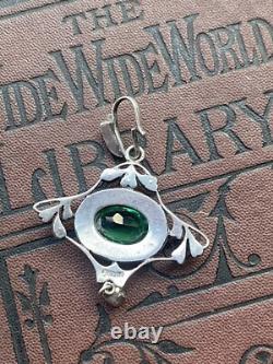 Vintage Sterling Silver Art nouveau Green paste pendant