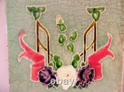 Vintage Tile Art Nouveau England Majolica Freehand Flower Design Collectibles