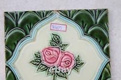 Vintage Tile Art Nouveau Majolica Green Flower Design Architecture Tile Nh4407
