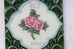 Vintage Tile Art Nouveau Majolica Green Flower Design Architecture Tile Nh4407
