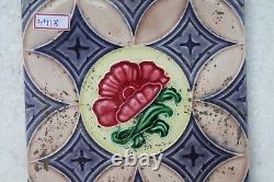 Vintage Tile Art Nouveau Majolica Green Flower Design Architecture Tile Nh4418