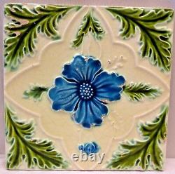 Vintage Tile England Purple Rose Porcelain Green Leaf Art Nouveau Collectibl#146