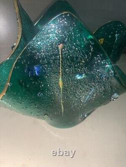 Vintage Vase Fused Glass Art Nouveau Emerald Green Folded Slump attributed to VA