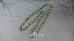 Vintage Venetian Green and Pink Foil Glass Bead Necklace