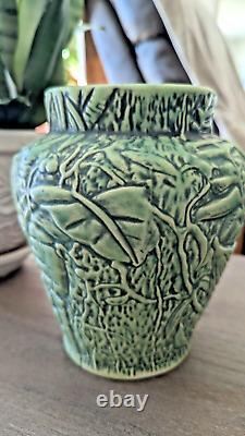 Vintage Weller Pottery Marvo Flower Vase Matte green Foliage flowers ferns