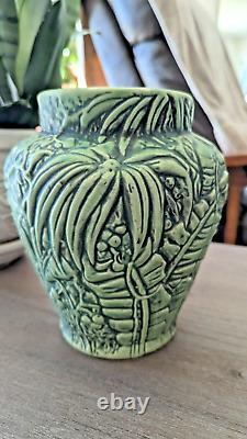 Vintage Weller Pottery Marvo Flower Vase Matte green Foliage flowers ferns