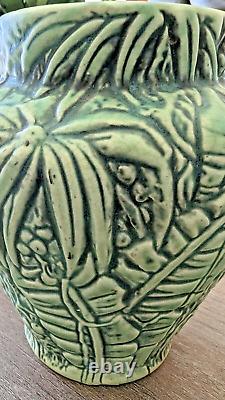 Vintage Weller Pottery Marvo Flower Vase Matte green Foliage flowers ferns