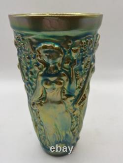 Vintage ZSOLNAY Green EOSIN Glaze Nude Women Grape Harvester Vase Art Nouveau