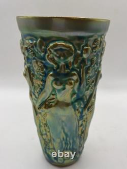 Vintage ZSOLNAY Green EOSIN Glaze Nude Women Grape Harvester Vase Art Nouveau